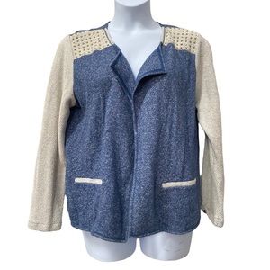 Style & Co Blue Brass Studded Soft Knit Cardigan Sweater Moto Style Jacket Sz XL